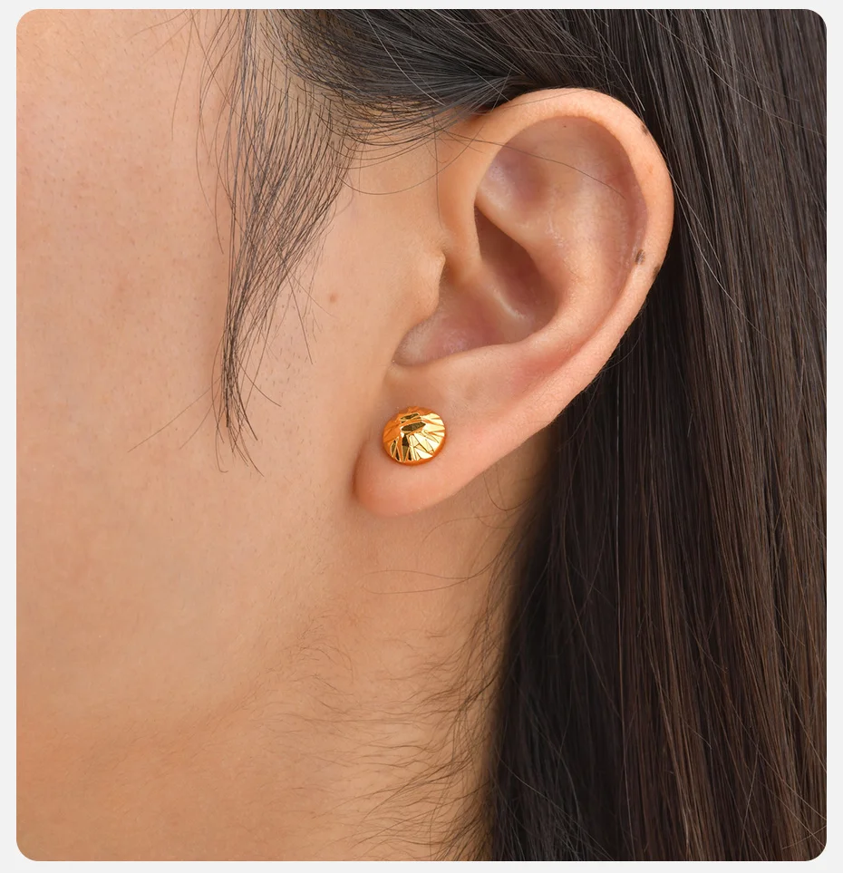 Vnox Neue modische, elegante, goldfarbene, geprägte halbkugelförmige Ohrringe für Damen, klassischer Stil, Ohrstecker, Schmuck – Detail 3