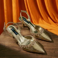Ensemble chaussures et sac pour femme, style italien 2026, orné de strass dorés, fait main, à bout pointu, talons hauts, élégant pour les soirées 5