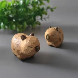 Handcrafted Wooden Capybara Figurine - Classic Carved & Painted Art Sculpture (Brown - 5B - 2PCS)