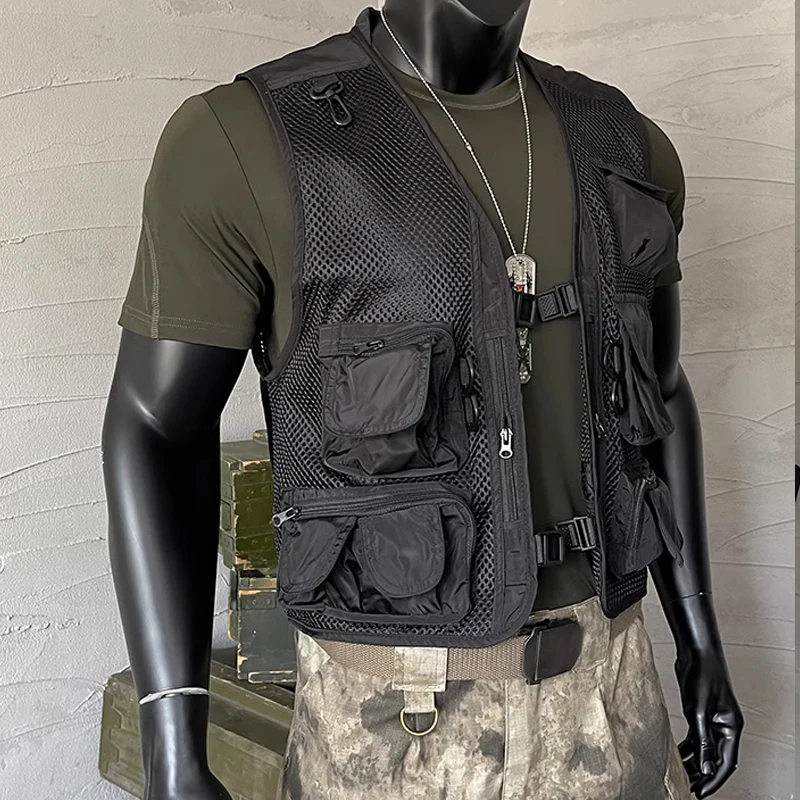 Men's Sleeveless V-neck Multi Pocket Vest For Summer Photography Fishing Outdoor Leisure Mountaineering fashionable vests sleeveless vests sleeveless vest