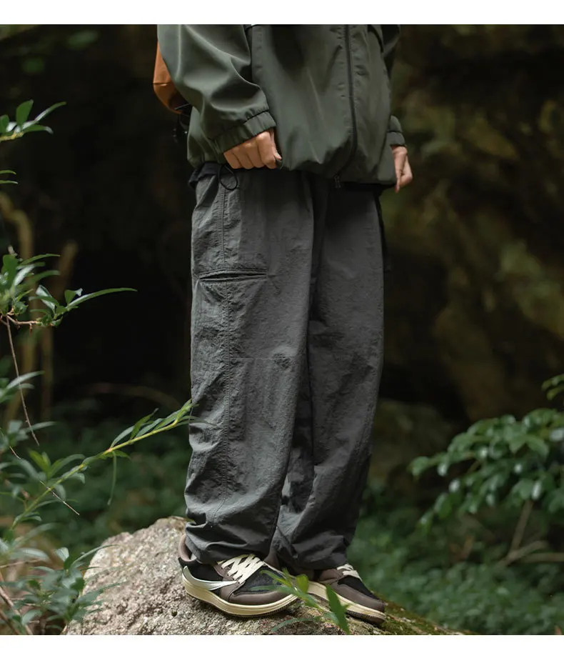 Buckle Waistband Workwear Autumn Side Pocket Outdoor Texture Slightly Wrinkled Casual Pants baggy pants men clothing