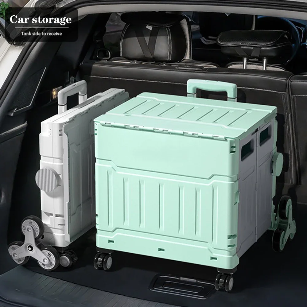 Folding Cart Hand Shopping Cart Carrier Luggage Trolley Large Storage Box Outdoor Travel Picnic Luggage Handcart with 8 Wheels