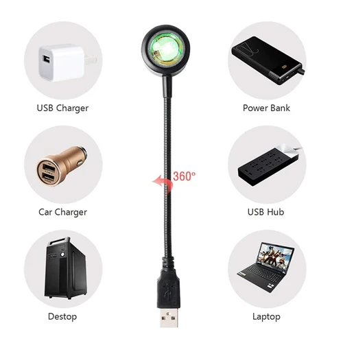 1x USB 일몰 램프 LED 레인보우 네온 야간 조명 프로젝터 사진 벽 분위기 조명, 침실 홈 룸 장식 선물 4