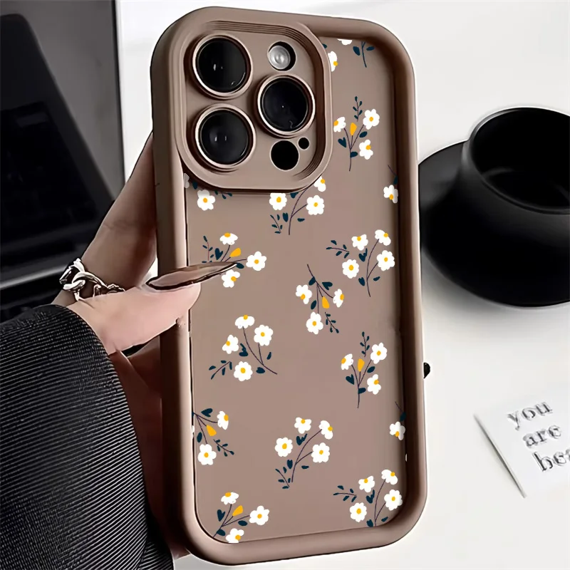 Liquid Silicone Case For iPhone 11 Case iPhone 13 12 14 15 Pro Max XS X XR 7 8 Plus SE 2020 2022 Small Floral Shockproof Cover