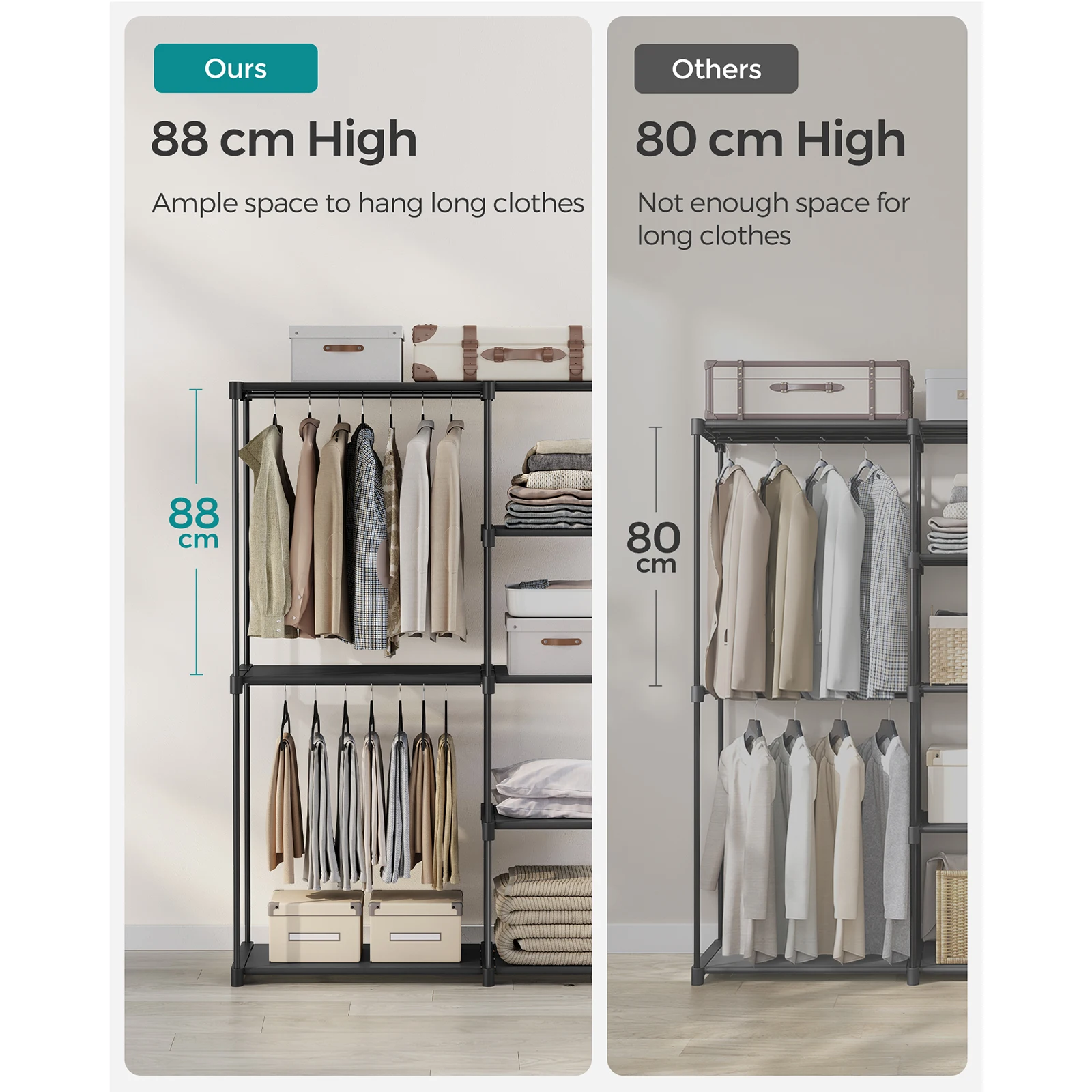 SONGMICS Freestanding Wardrobe, Foldable Closet, Coat Rack with Clothes Rails, Open Storage Wardrobe, Cloakroom, Bedroom - Image 4