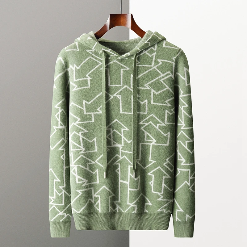 100% Goat Cashmere Class A Sweater Men's Hooded Collar Pullover 2023 Autumn and Winter Thickened Sweatshirt Jacquard Large size 3