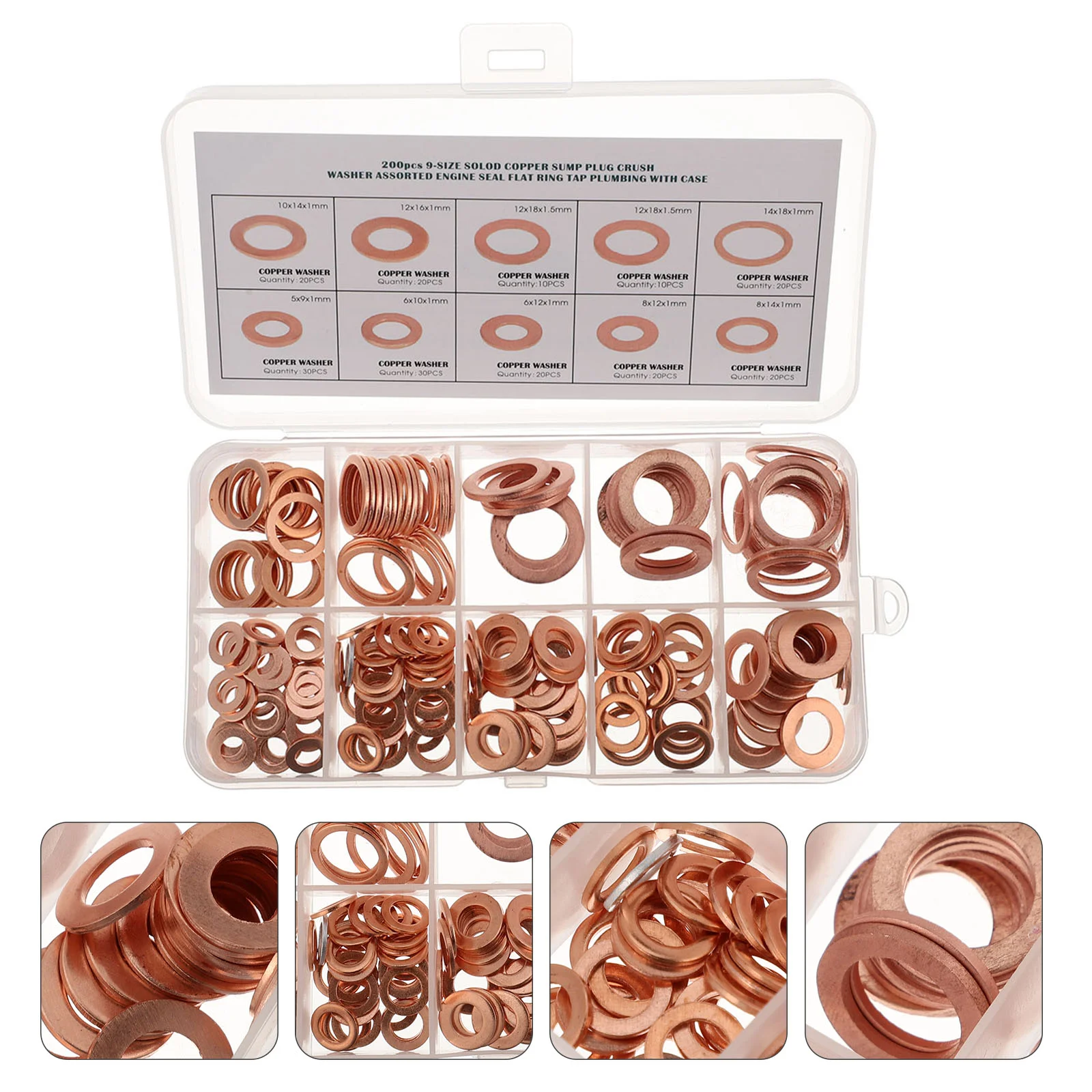 

200pcs Copper Washer Flat Ring Copper Sealing Washers Flat Gasket
