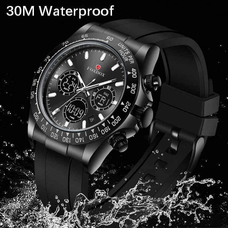 FOXBOX 2024 New Men Watch Quartz Top Brand Luxury Digital Male Clock Military Chronograph Sport Original Silicone Wristwatch