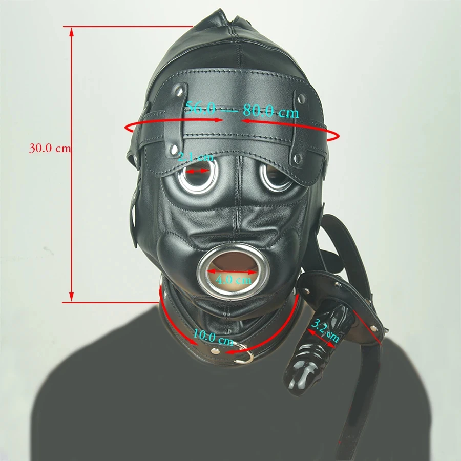 Leather Padded Hood Blindfold And Head Harness Gag Set_voghion.com