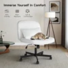 Massage Cross Leg Office Chair w/ Double Layer Sponge Cushion,Corduroy/Pearl Velvet Wide Armrest Desk Chair Mid Back Adjustable 2