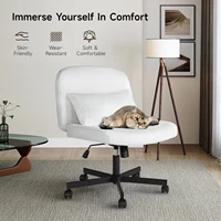 Massage Cross Leg Office Chair w/ Double Layer Sponge Cushion,Corduroy/Pearl Velvet Wide Armrest Desk Chair Mid Back Adjustable 2