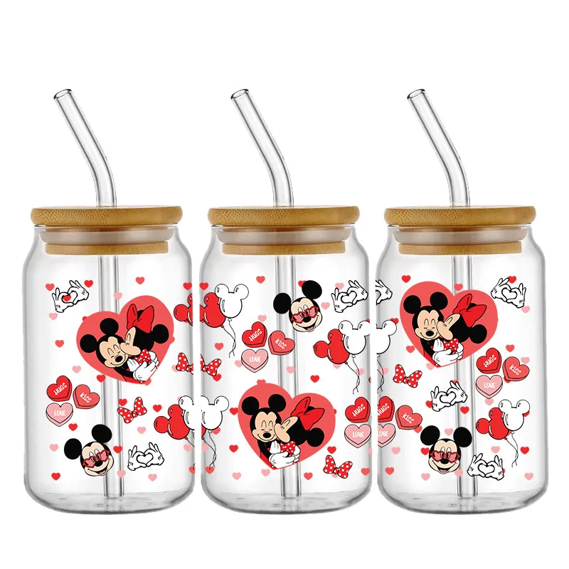 Pegatina de Disney Winnie the Pooh Mickey UV DTF para envoltura de taza de 16oz, pegatina de transferencia, etiqueta personalizada, logotipo DIY, autoadhesivo