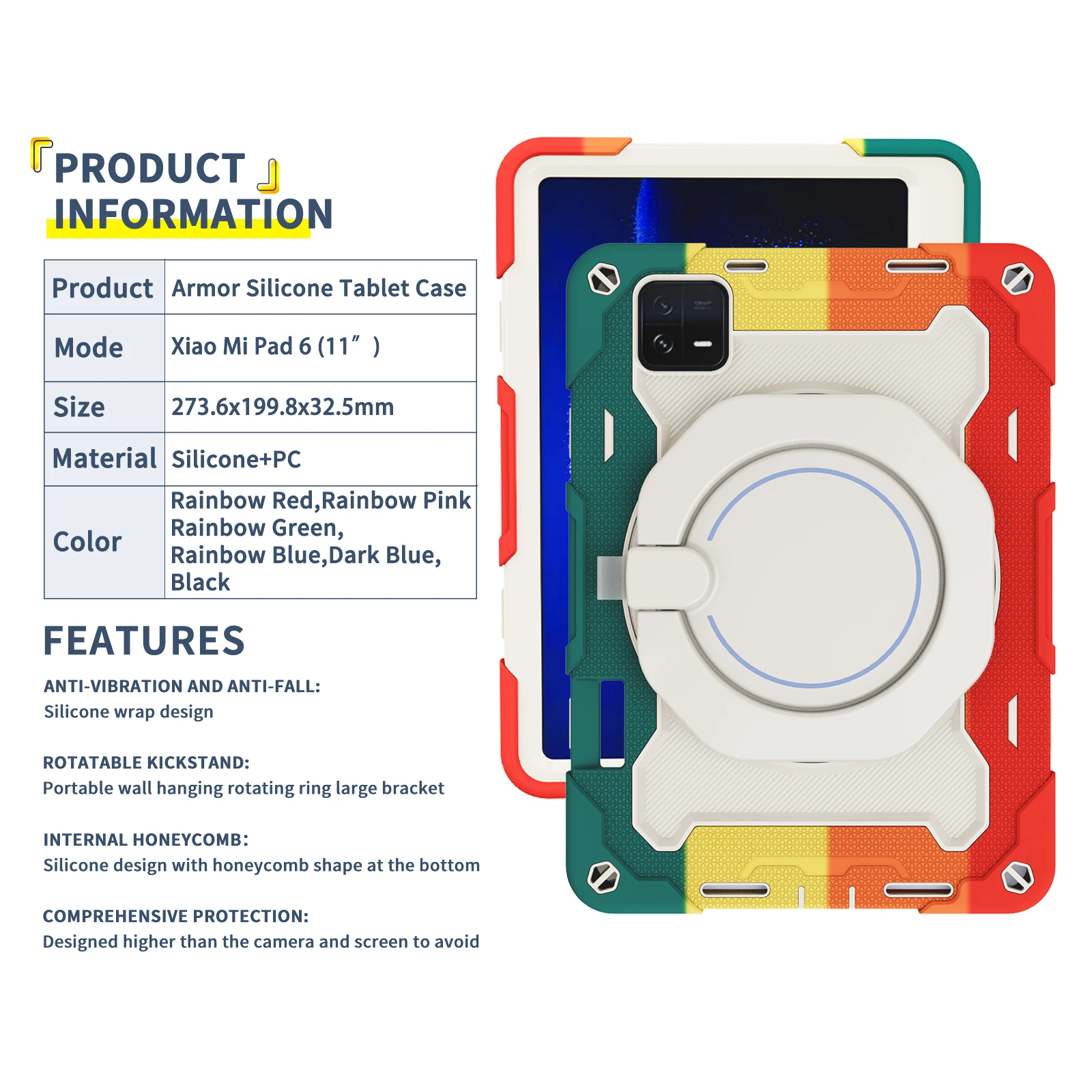 Fodral för Xiaomi Pad 6 11 tums surfplatta Fodral Soft Silica gel Ring Rotate Stand Anti-fall Skyddsskydd för Xiaomi Mi Pad 6 Pro_voghion.com