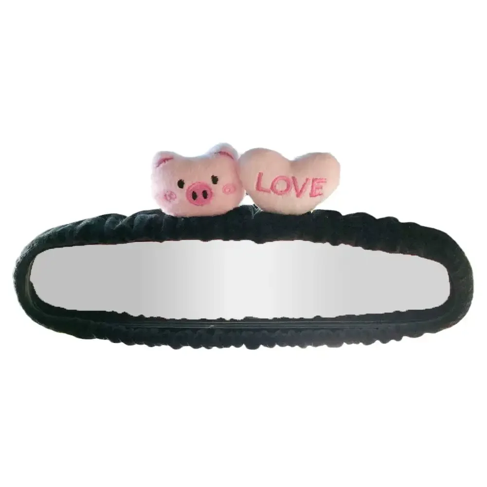 Rearview Mirror Cover Cute Car Rearview Mirror Cover Cartoon Plush Rabbit Heart Auto Rear View Mirror Decoration Rear View Case Accessories