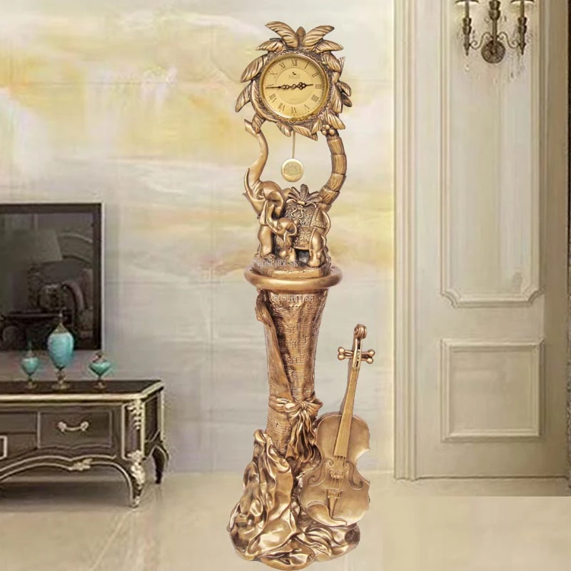 European Living Room Floor Clocks Home Jumping Second Movement Standing Clock Decorative Ornaments Retro Chinese Pendulum Clock