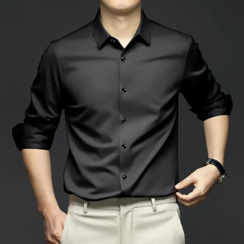 

Classic Lapel Design Shirt Elegant Men's Long-sleeve Tuxedo Shirt for Wedding Party Slim Fit Business Shirt with Lapel for Prom