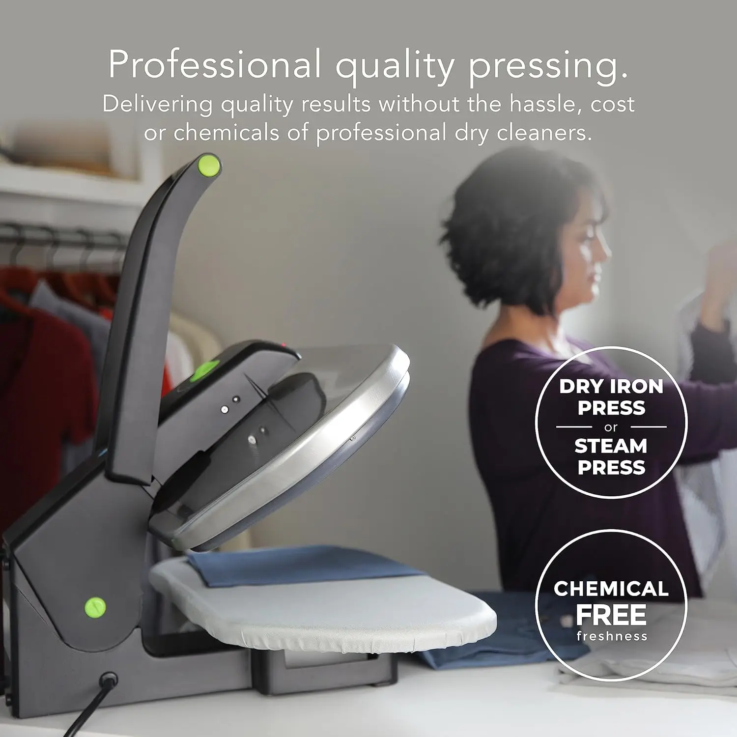 Digital Steam Press with Multiple Fabric Settings and Steam Burst Function,Stainless/Black, Stand 4