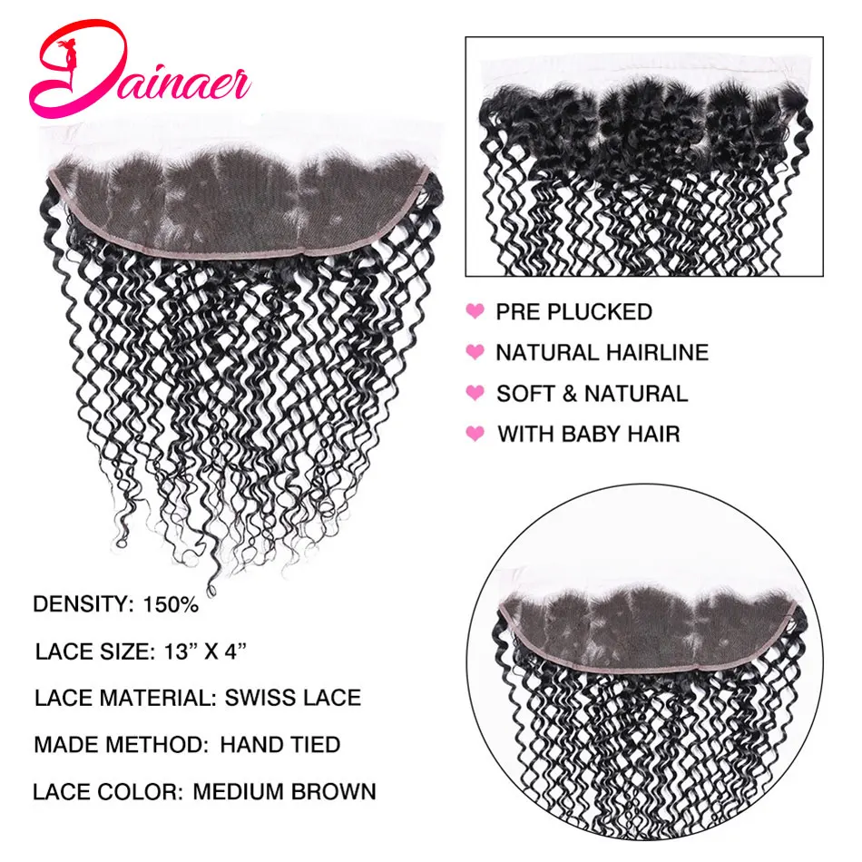 Mongolian Afro Kinky Curly 4x4 Lace Closure Only 100% Human Hair 13x4 Lace Frontal Remy Hair Closure For Women Natural Color
