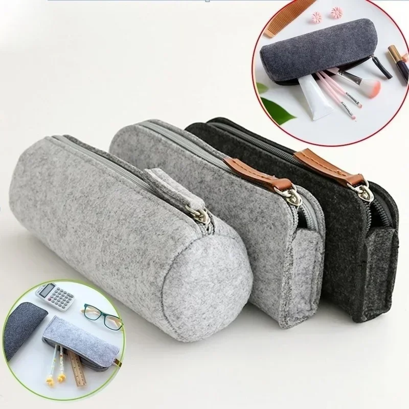 New Retro Felt Pencil Pen Case Pouch Zipper Bag Portable Purse School Stationery Office Supplies Simple Style for Student Gift
