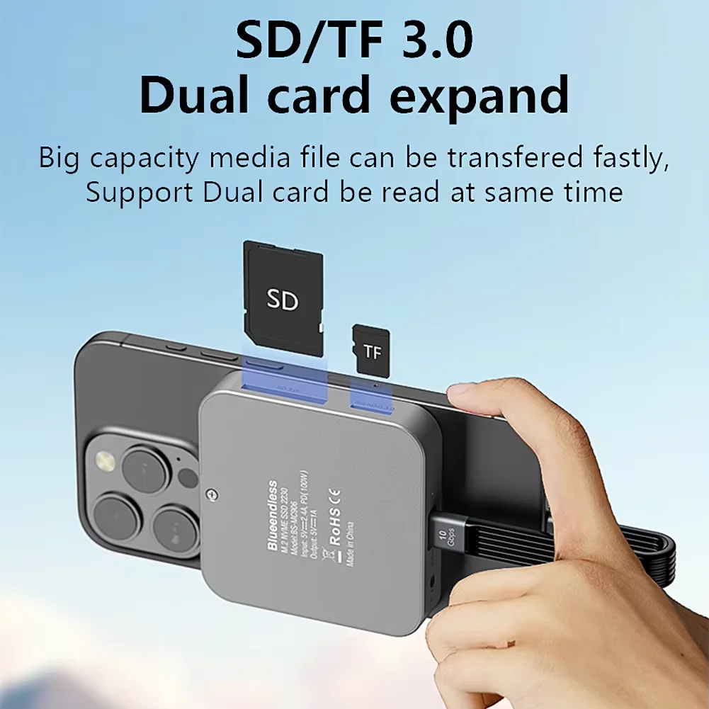 SSD Enclosure 8-IN-1 Magnetic 2230 M.2 NVMe 10Gbps USB C 3.2 Gen2 to NVMe PCI-E 100W Charger for iPhone15 Pro MacBook