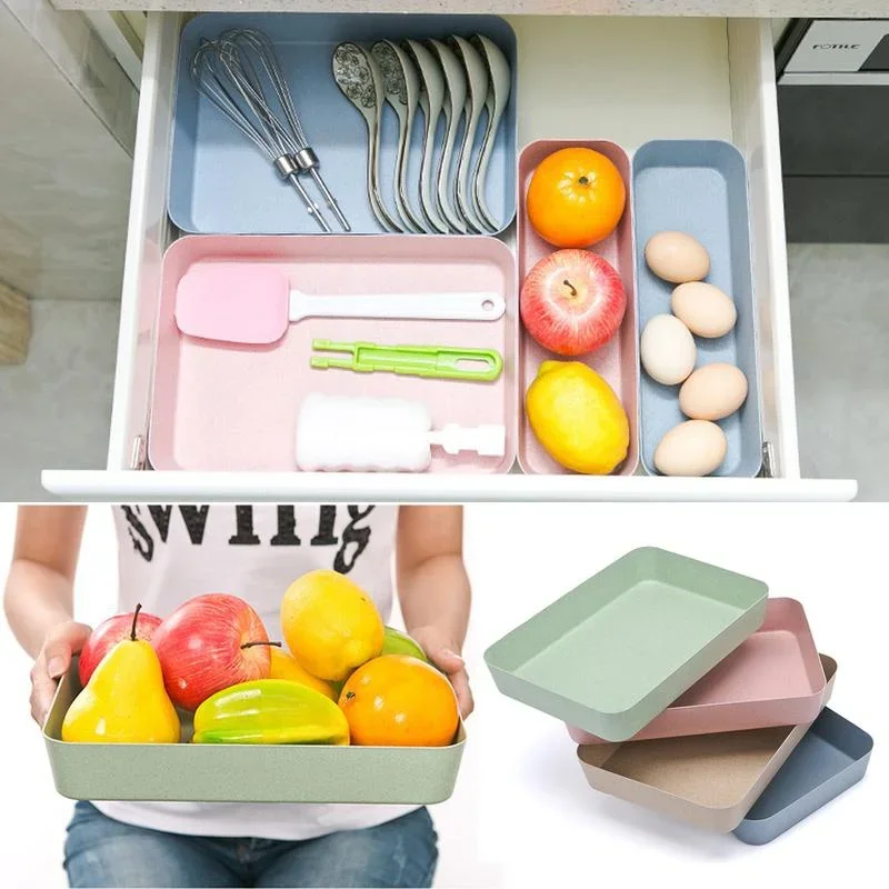 Wheat Straw Drawer Storage Compartment Tray Built-in Partition Box In Household Cabinets Kitchen Utensil Storage