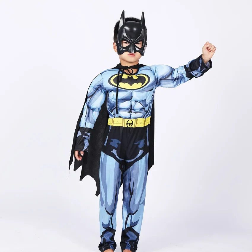Kids Bat Cosplay Jumpsuit Cosplay jumpsuit Superhero cosplay costume Kids cosplay costume Hero Costume Suit with Cape Mask Men Superhero Wayne Cosplay Halloween Carnival Party