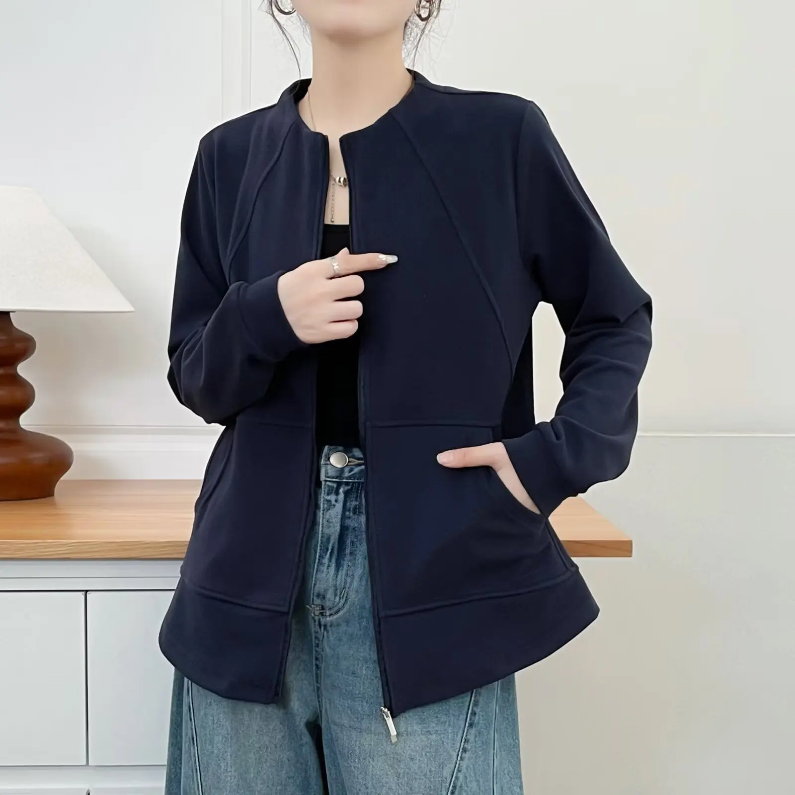 XXXXL Fashion Plus Size Women's Sweatshirt New Autumn Winter Stylish two-way Zipper Cardigan Casual And Warm Inner Hoodies 2581