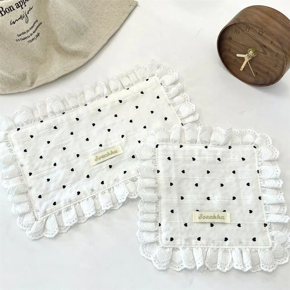 New Soft Lace Placemats Heart Flounced Table Cotton Napkins Square Cup Mat Table Decor