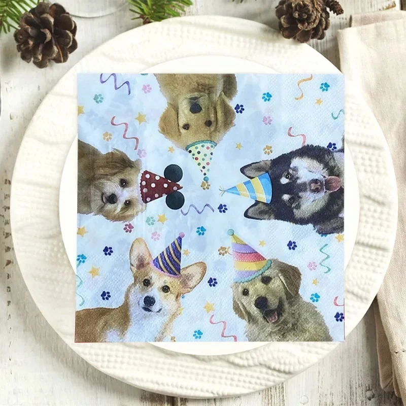 Pet Dog Printed Paper Napkins 10/20pcs 33*33cm 2-Ply Children's Pet Themed Party Napkins Decorative Paper Placemats