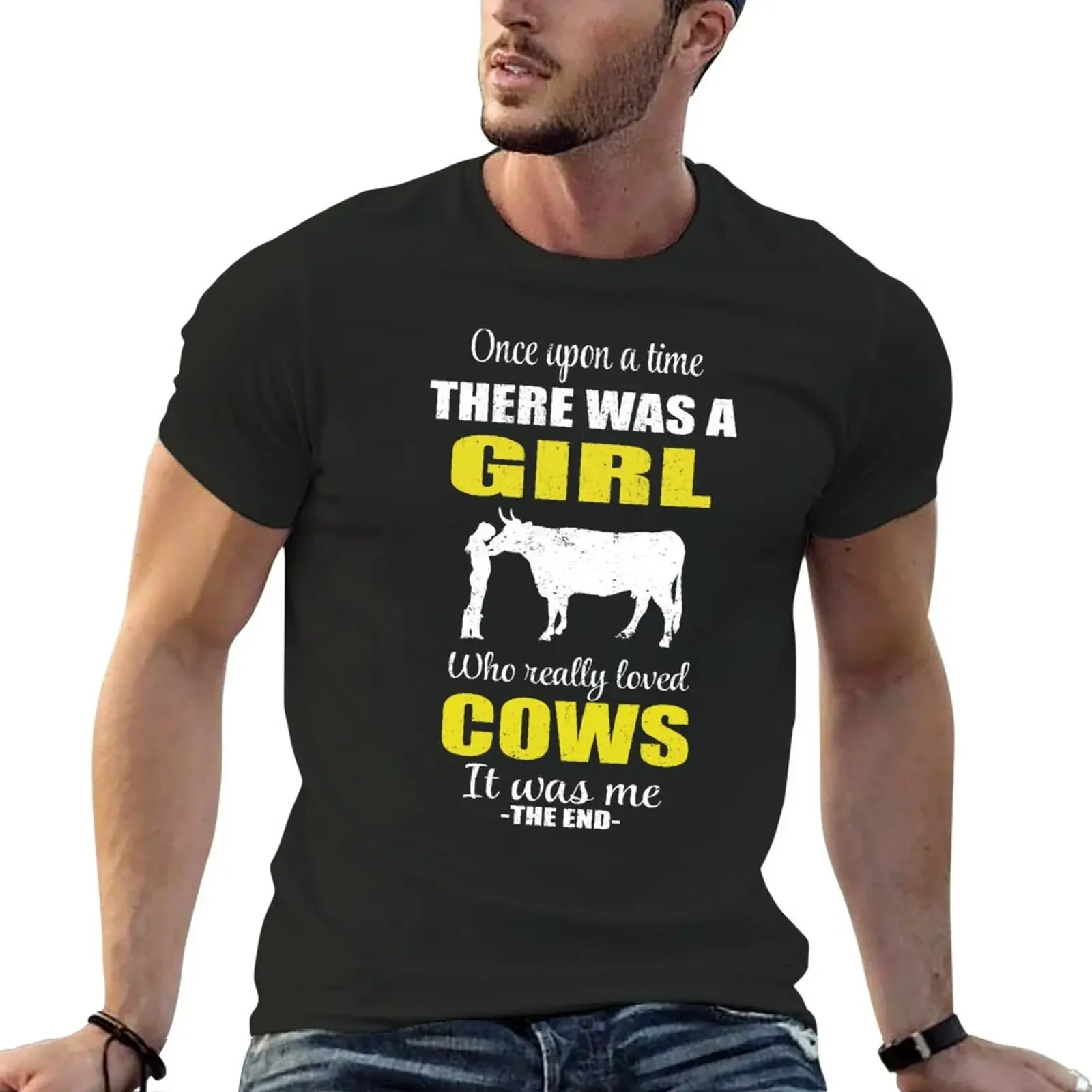 

Once upon a time there was a girl who really loved Cows T-Shirt tops Short sleeve tee oversized mens cotton t shirts