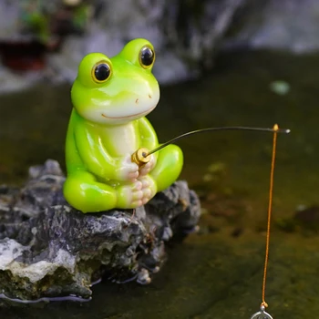 Mini Fishing Frog Figurine 1
