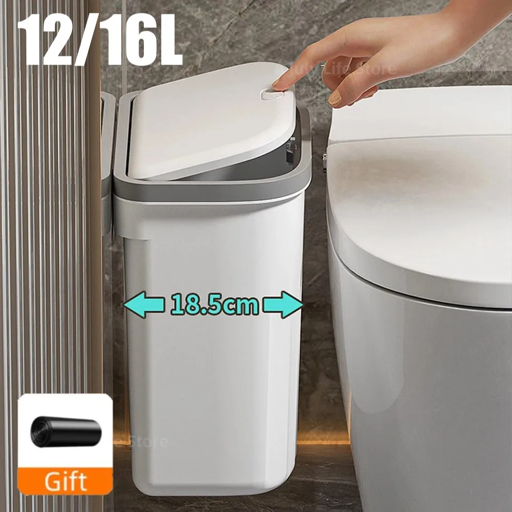 Trash Can 12/16L Wall Mounted Wastebasket Press Trash Can With Lid For Bathroom Kitchen Waterproof Narrow Seam