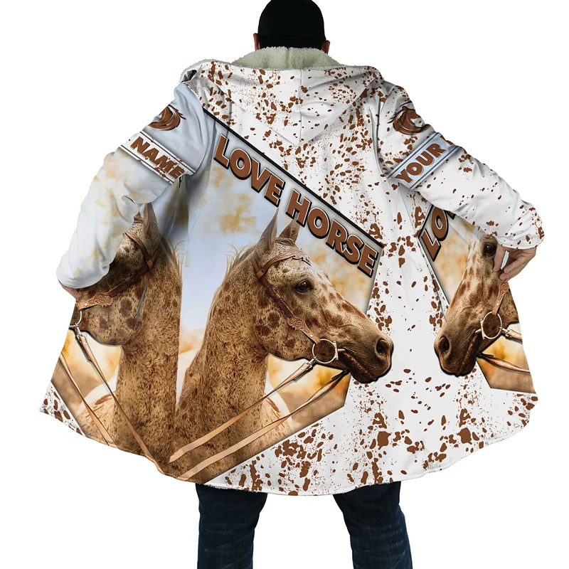 

Winter Men's Hooded Coat Love Horse 3D Printed Men's Hooded Cape Unisex Harajuku Fashion Casual Thick Warm Hooded Cape Coat