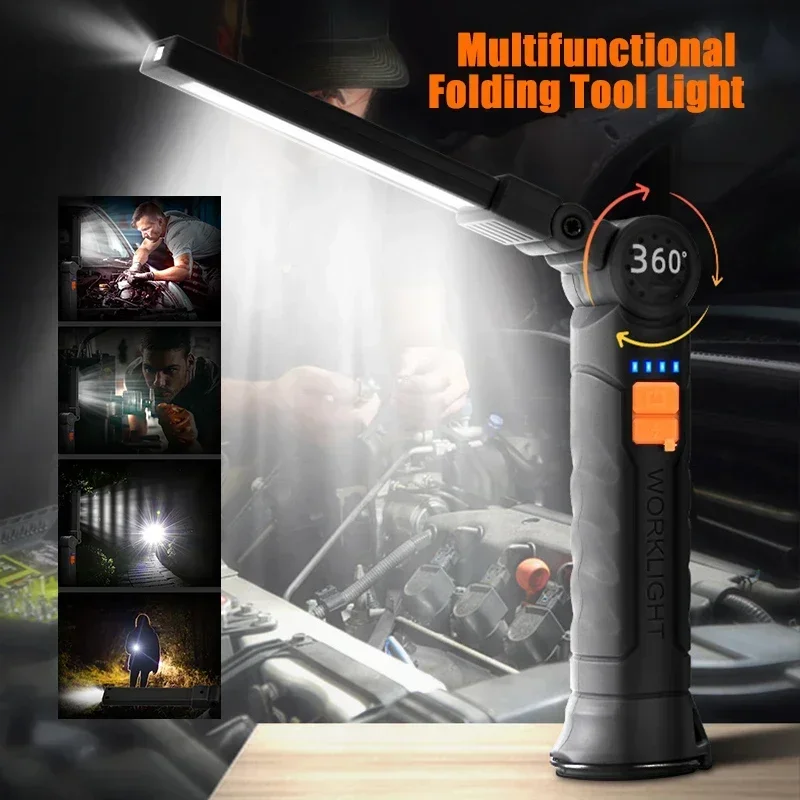 Portable Work Light COB LED Flashlight USB Rechargeable Magnetic Lanterna Hanging Lamp Built-in Battery Camping Torch
