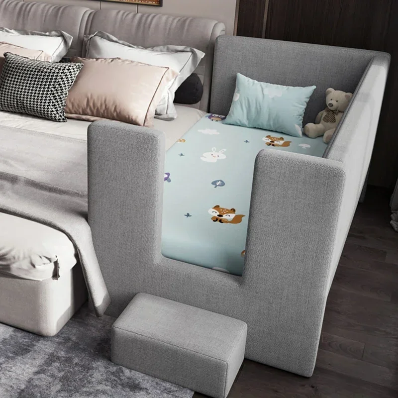 Solid Wood Modern Child Bed for Kids Room Widened Soft-covered Children Beds with Mesh Breathable Creative Kids Bed for Sofa