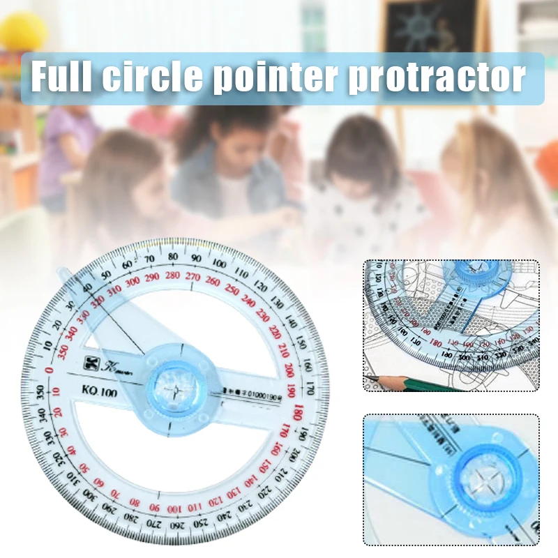 360 Degrees Protractor with Swing Arm Full Circle Pointer Angle Ruler Math Geometry Drafting Tools for Students Design EM88 plastic protractor ruler