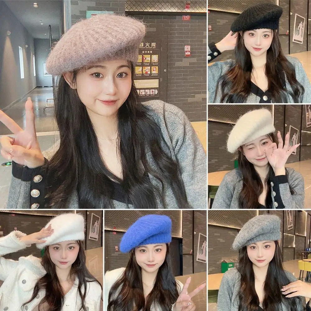 

Solid Color Berets Hats French Knitted Painter Hat Winter Hats Women Girls