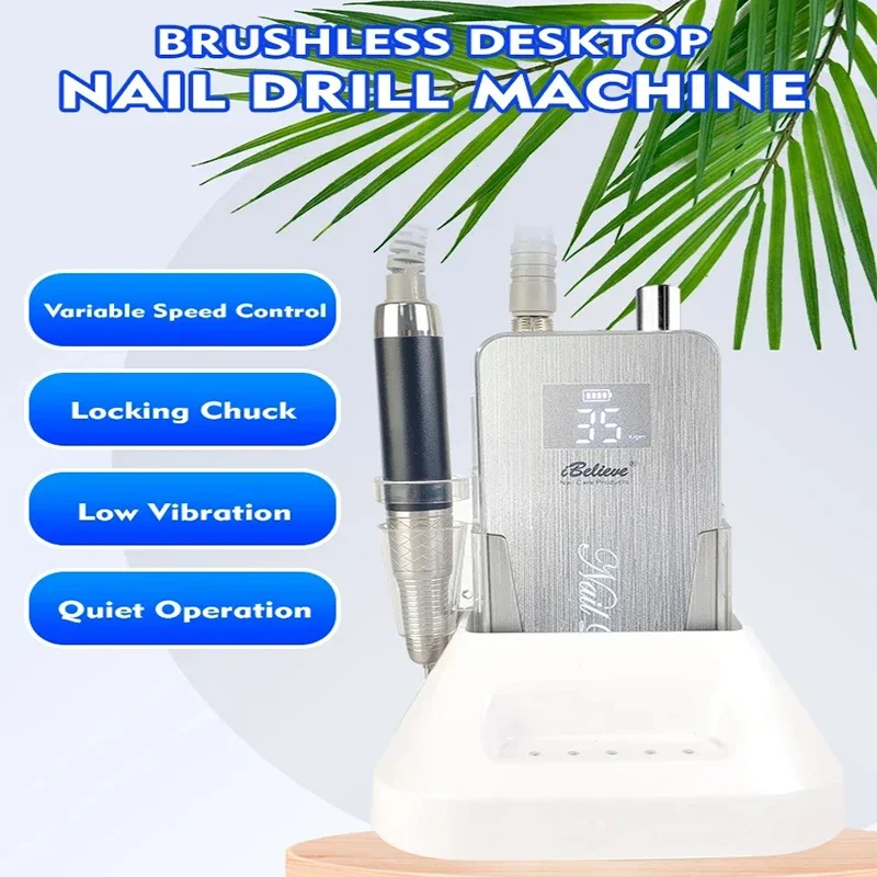 IBELIEVE 80W Low Vibration Nail Drill Machine 35000RPM Wireless Polish Sander Rechargeable Professional Nail Efile BrushlesTP322 6