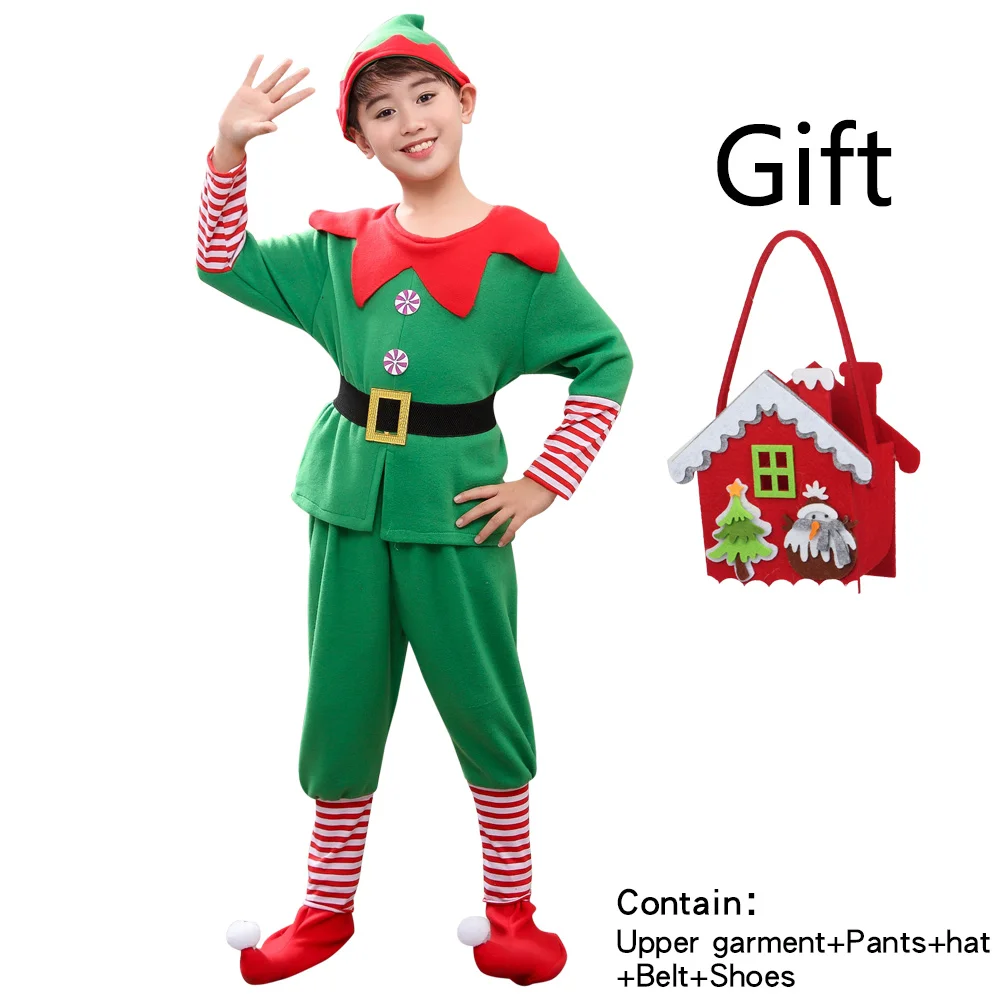 thumbnail image 1 of Disfraz de Papá Noel de Navidad para padres e hijos, Cosplay de elfo verde, niños y niñas, 1 of 5
