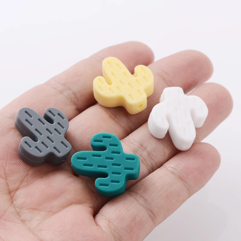 10Pcs/Lot Cartoon Little Cactus Silicone Beads Baby Rodent Teether Nursing Pacifier Clip Chain Necklace Accessories BPA Free 3