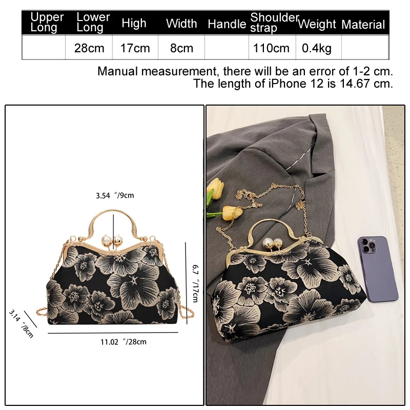 Embroidered flower handbag for women fashion 2023 purse bag Pearl clip shoulder bag elegant High quality crossbody bags for Girl