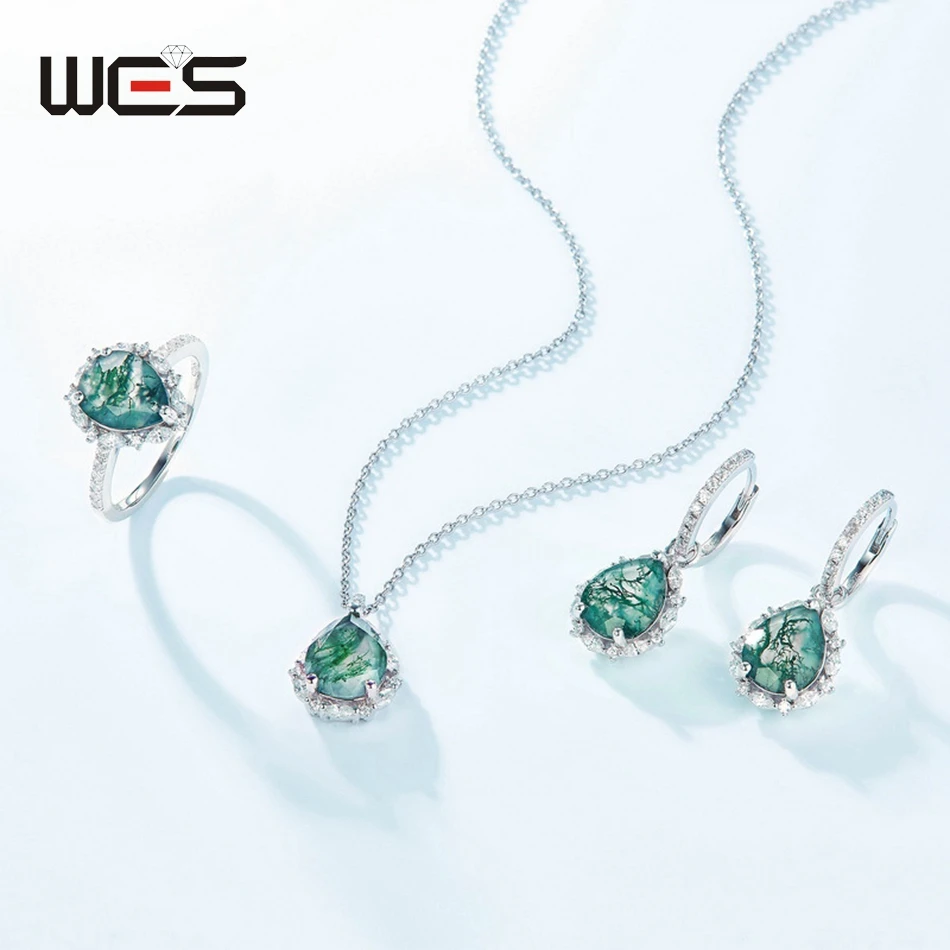 WES 925 Sterling Silver Natural Gemstone 8*10mm Moss Agate Rings For Woman Fine Jewelry Certified Wedding Valentine Party Gifts WES 925 Sterling Silver Natural Gemstone 8*10mm Moss Agate Rings For Woman Fine Jewelry Certified Wedding Valentine Party Gifts