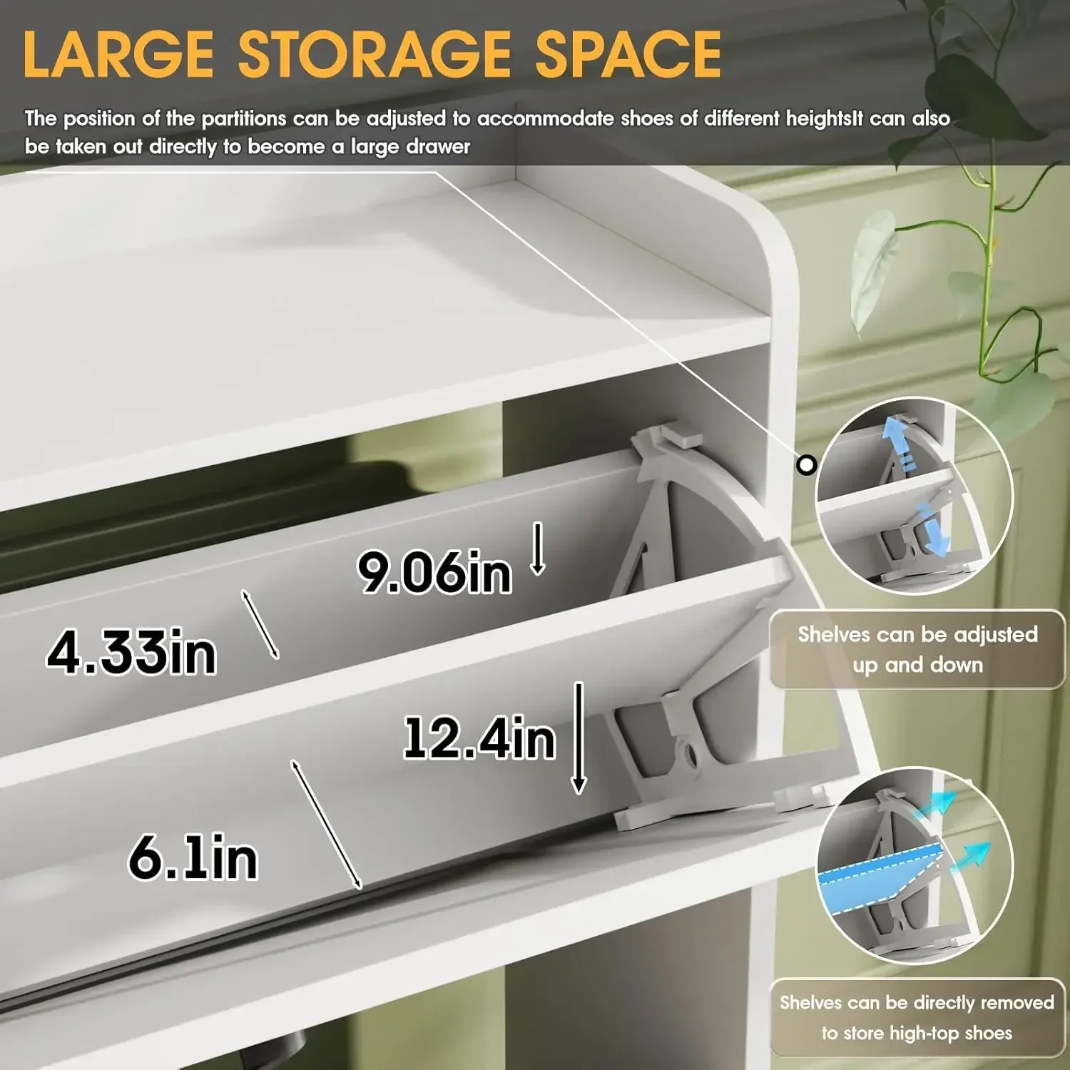 New2025-Shoe Cabinet with 2 Flip Drawers, Freestanding Shoe Cabinet Organizer with Metal Legs, Shoes Storage Cabinet for Entrywa