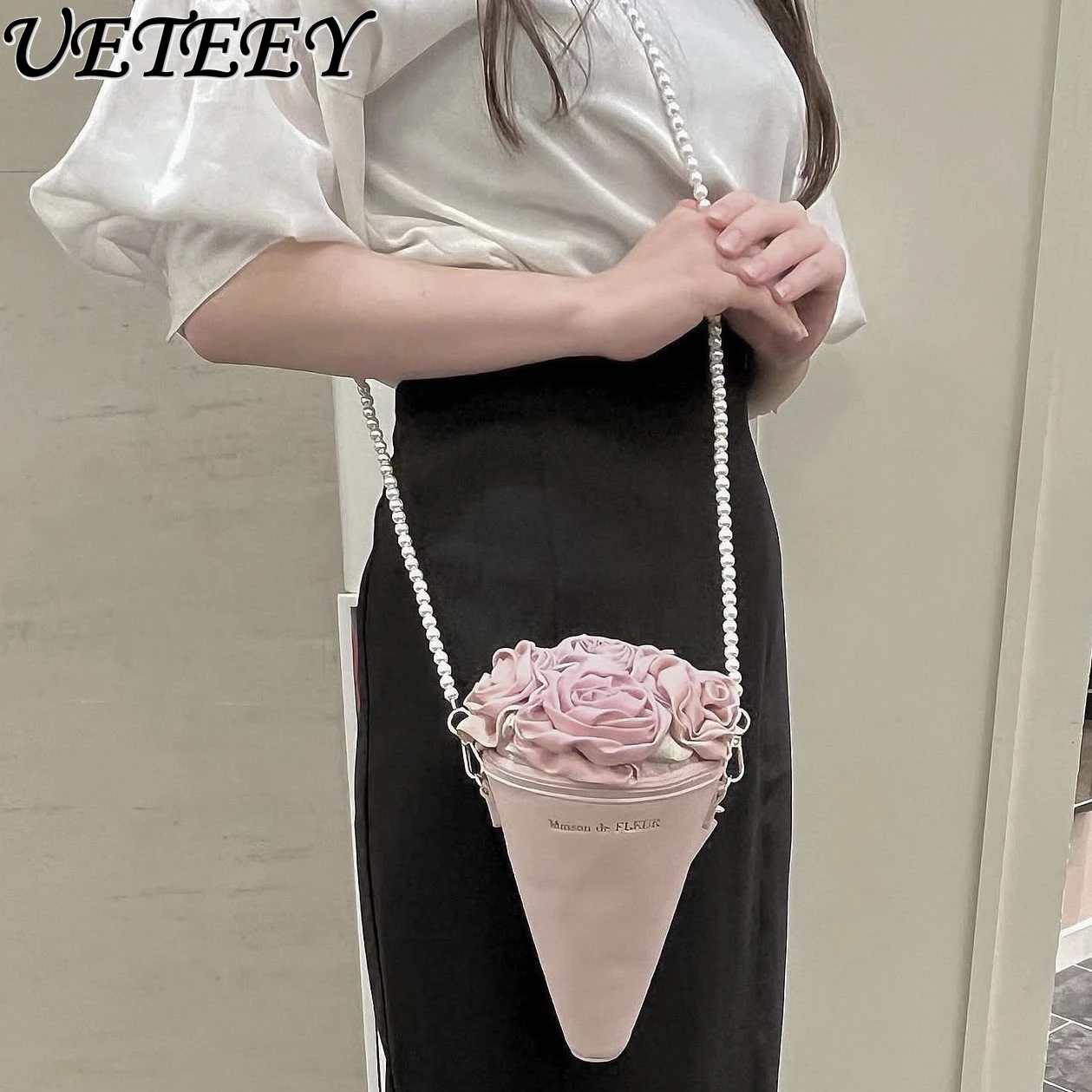 Japanese Rose Bouquet Mini Bag Chic Pearl Messenger Bags Birthday