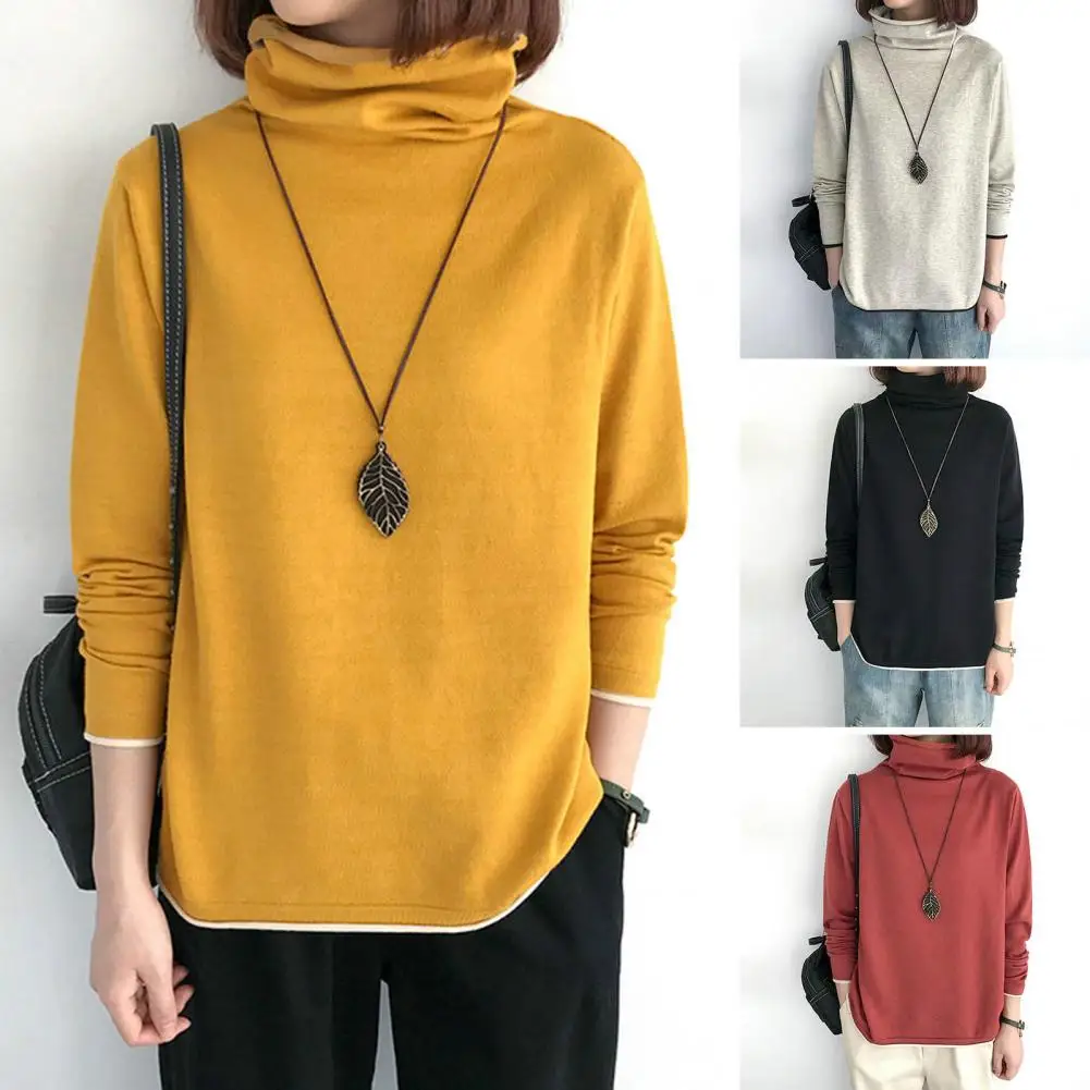 Suéter De Manga Farol Para Mujer Suéter De Cuello Redondo De Punto Suelto Suéter De Color