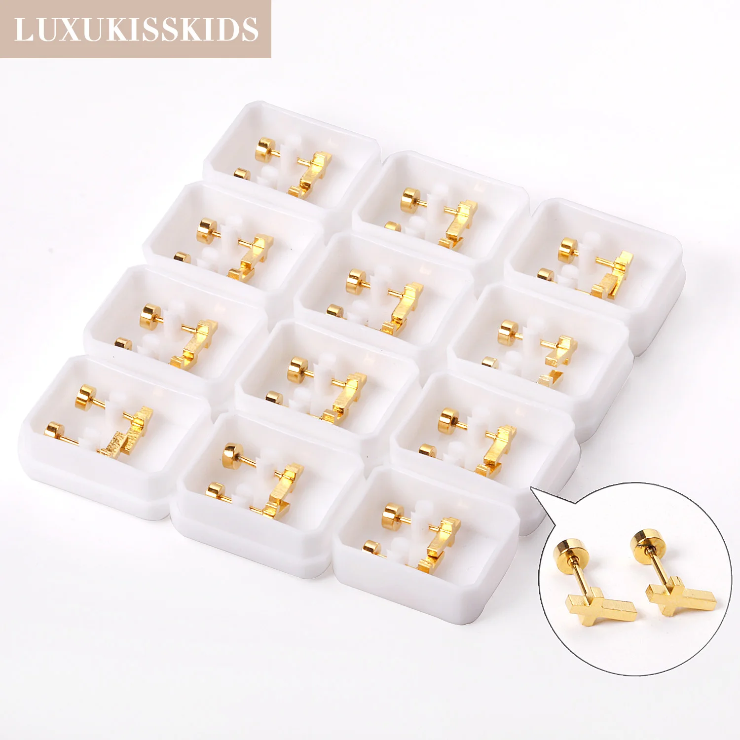 LUXUKISSKIDS Gothic 12Pairs/Lot Cross Earrings Silver/Gold Color Wholesale Christian Screw Studs Unisex Jewelry Classic Earings