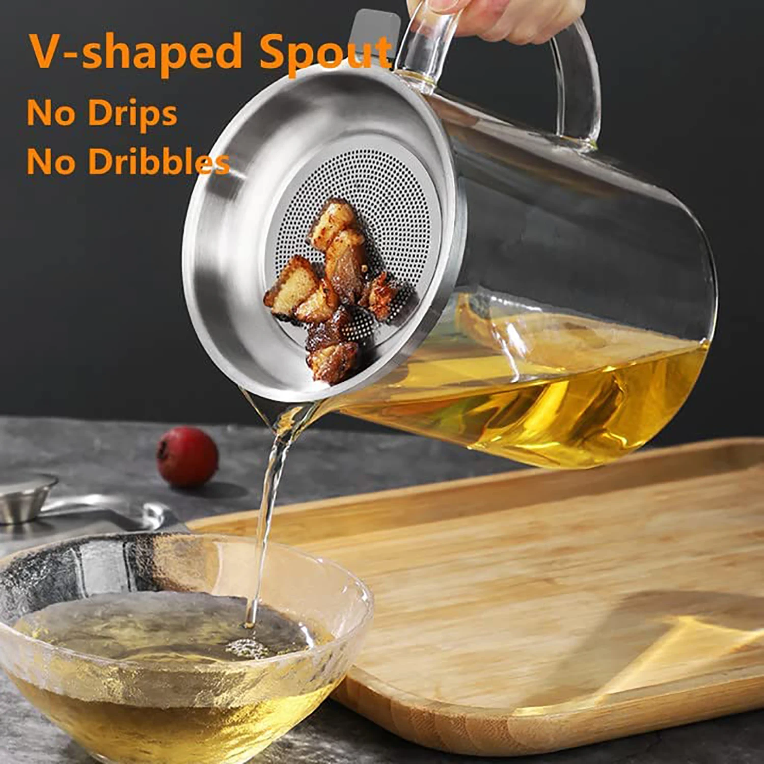 Vasetto Filtro Olio In Vetro Da 1,5L | Contenitore Per Olio Da Cucina Con Filtro E Scala | Riutilizza L'Olio In Modo Pulito