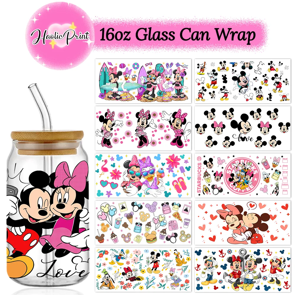 Mickey 16oz Libbey Glass Can UV DTF Wrap DIY Transfer Senior 3D Sticker Bad Witches