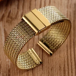 Elegant Milanese Mesh Stainless Steel Watchband with Folding Buckle - Universal Strap - 16mm (Gold)