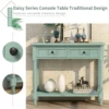 TREXM Daisy Series Console Table Traditional Design with Two Drawers and Bottom Shelf Acacia Mangium (Retro blue) 4